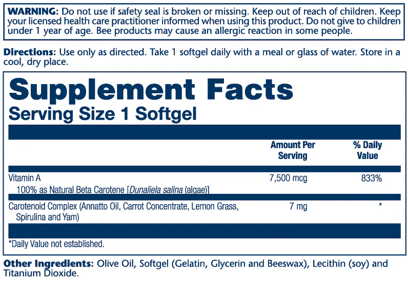 Food Carotene, Vitamin A As Beta Carotene 7500mcg - Image 4